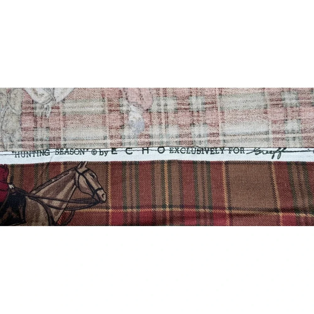 Vintage Sherrill Furniture Madder Rust Equestrian Fox Hunt Plaid Fabric Sample